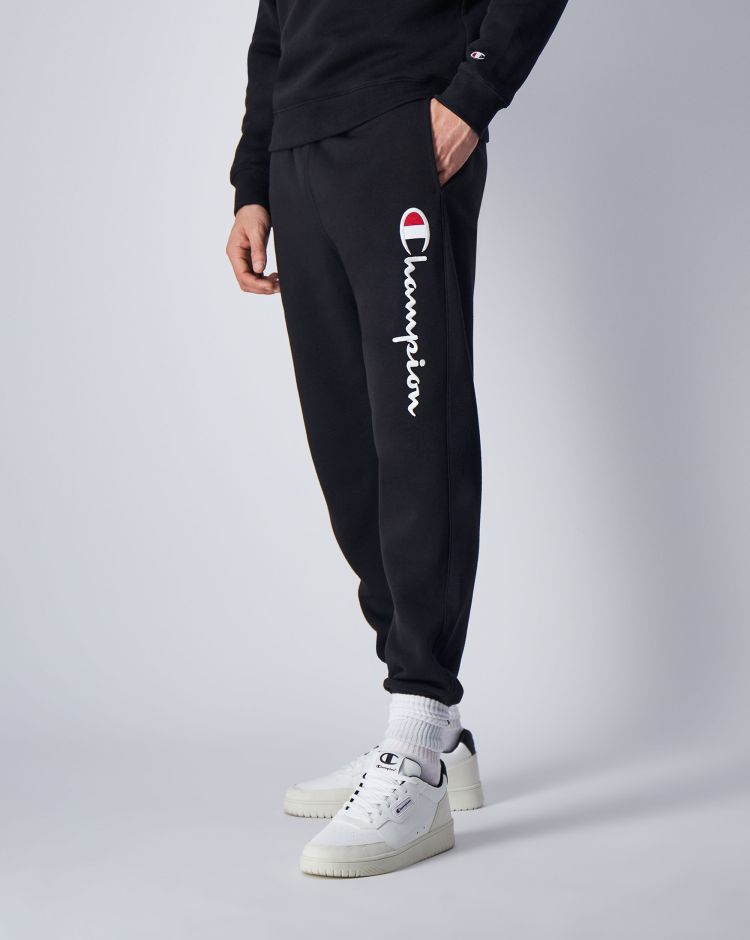 Champion Pantaloni Authentic con Polsino a Costine Nero Uomo Nero