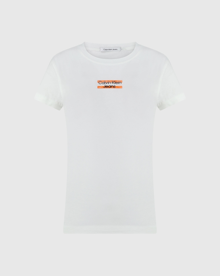 Calvin Klein T-Shirt Stripe Logo Bianco Donna