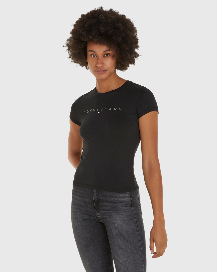 Tommy Hilfiger T-Shirt Slim Tonal Linear Nero Donna