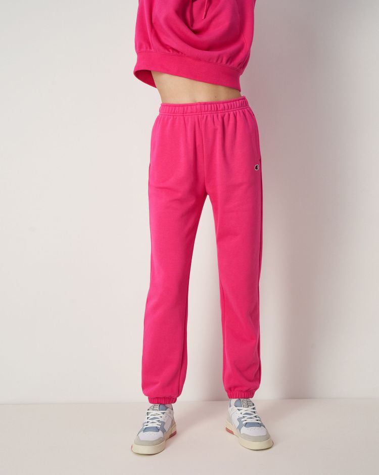 Champion Pantaloni in Terry A Vita Alta Con Logo Ricamato Rosa Donna