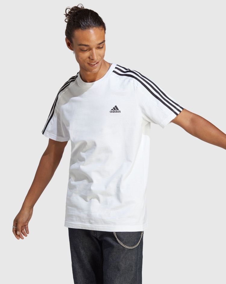 Adidas T-shirt Essentials Single Jersey 3-Stripes Bianco Uomo