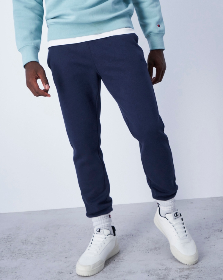 Champion Pantaloni Con Polsino a Costine e C-Logo Ricamato Blu Uomo