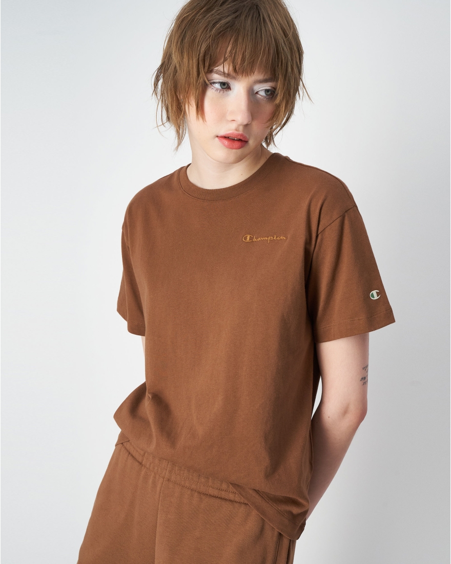 Champion T shirt in cotone bio Marrone Donna Marrone Game7Athletics