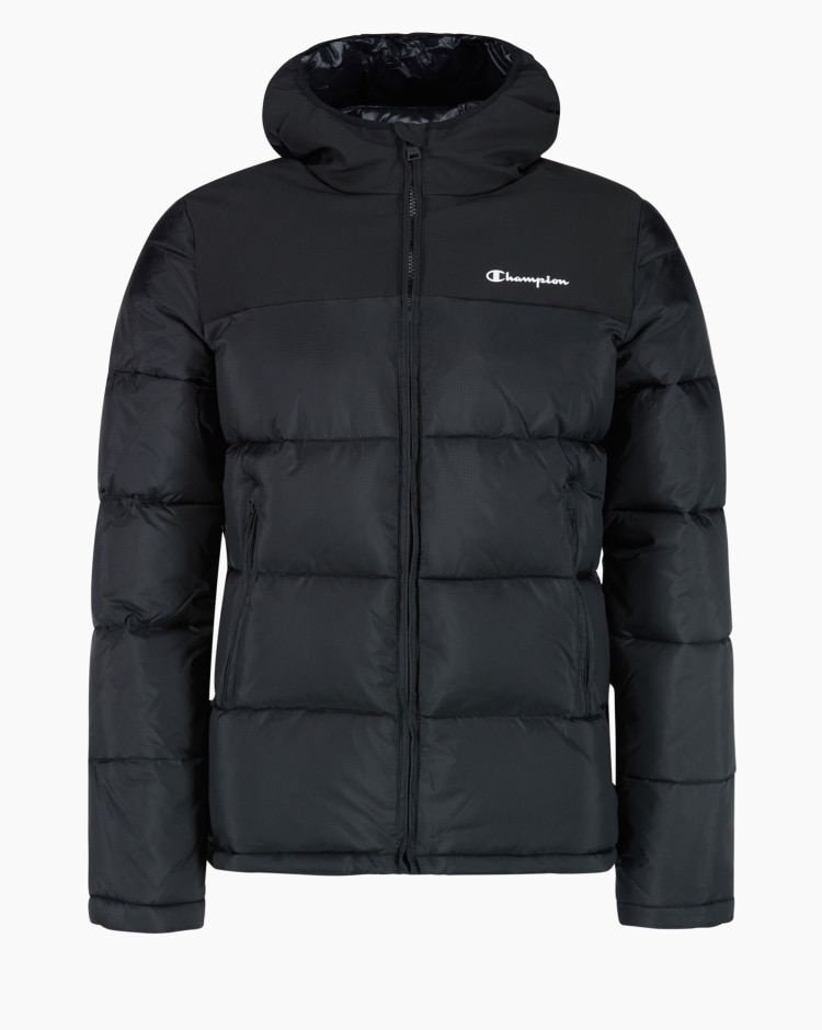 Piumino con cappuccio e logo Nero Uomo
