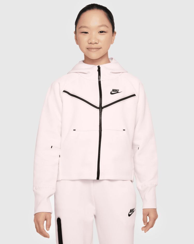 Nike Felpa Tech Fleece Windrunner Full Zip Con Cappuccio Rosa Bambina