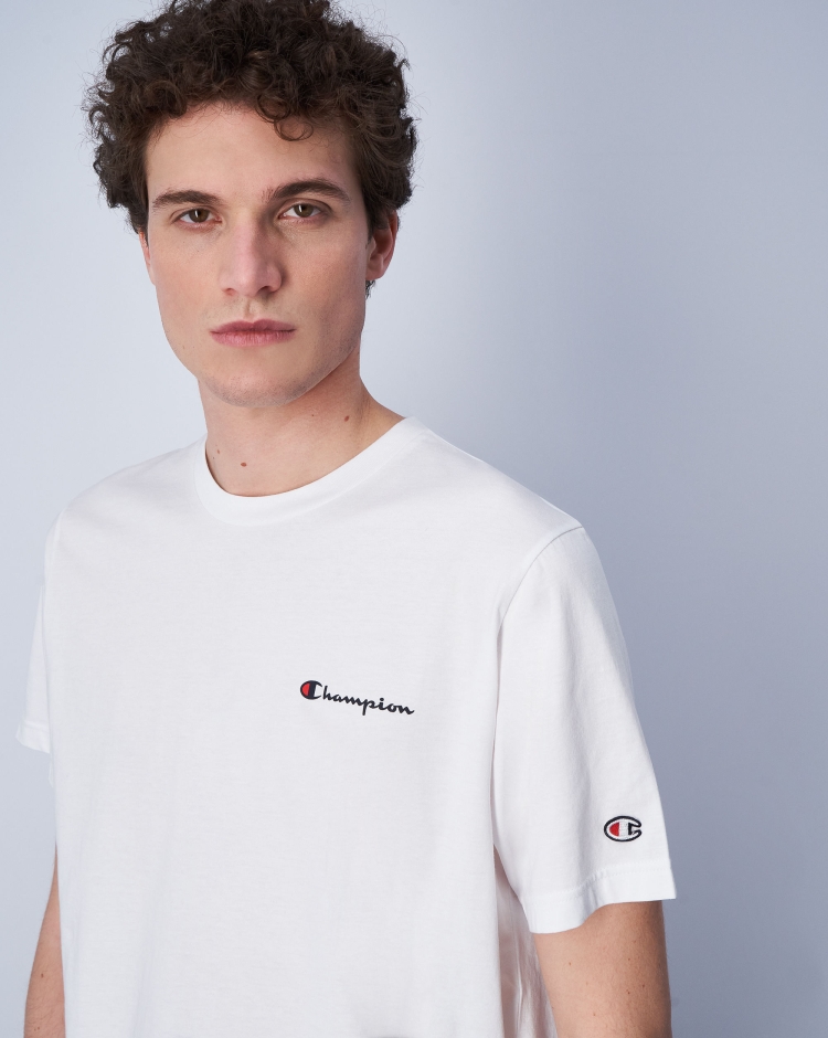 Champion T-Shirt In Cotone Con Logo Grande Bianco Uomo