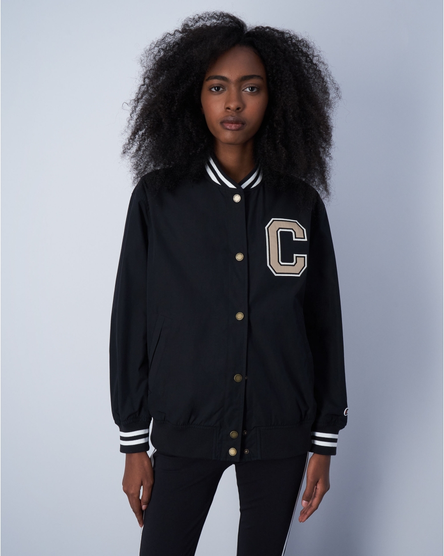 Champion Giacca Bomber Con Logo College Nero Donna Nero Game7Athletics