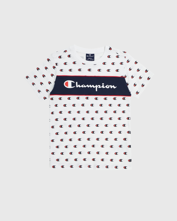 Champion T-shirt In Cotone All-Over Bianco Bambino