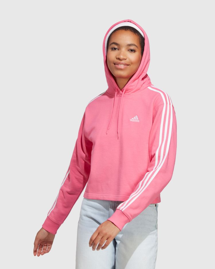 Adidas Felpa con cappuccio Essentials 3-Stripes French Terry Crop Rosa Donna