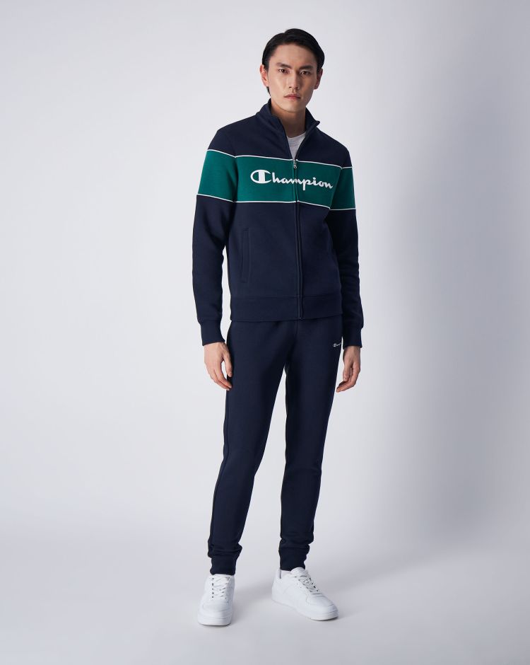 Champion Tuta Full Zip a Collo Alto Big Logo Blu Uomo