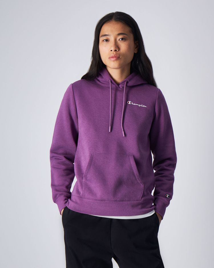 Champion Felpa Con Cappuccio in Fleece Misto Cotone Mini Logo Viola Donna