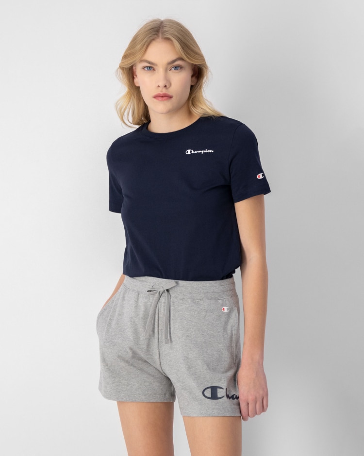 Champion T-Shirt In Cotone Con Logo Esteso Piccolo  Blu Donna