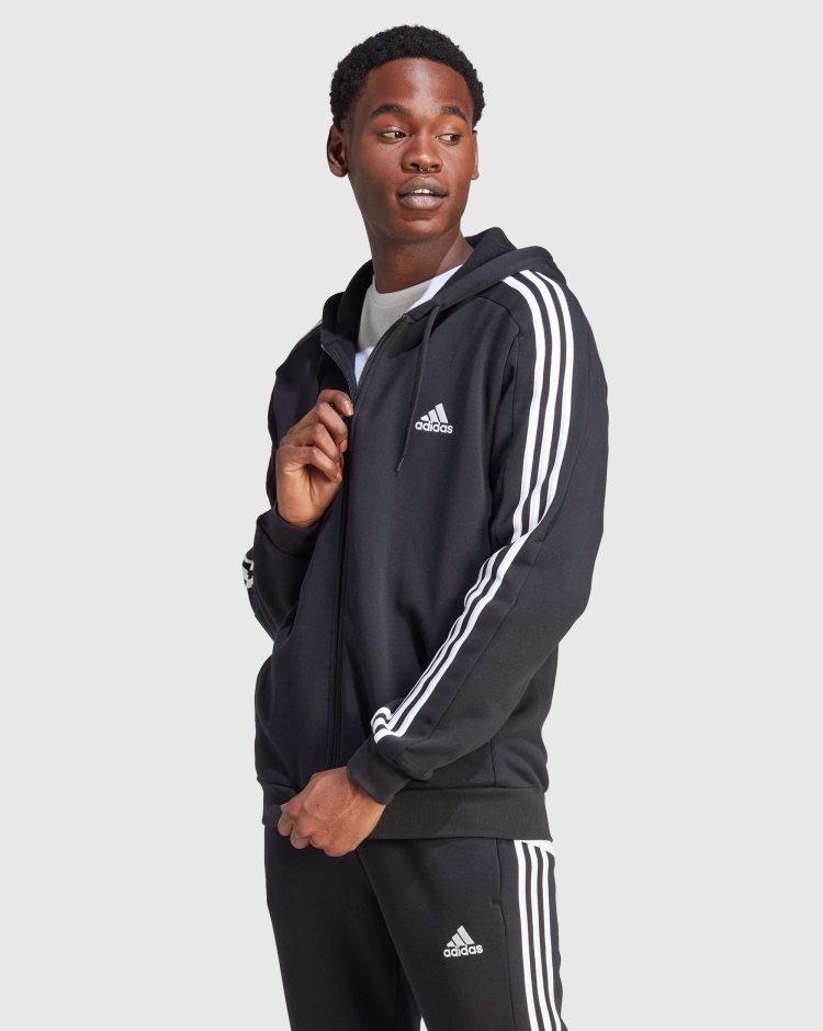 Adidas Felpa Con Cappuccio 3-Stripes Full-Zip Nero Uomo