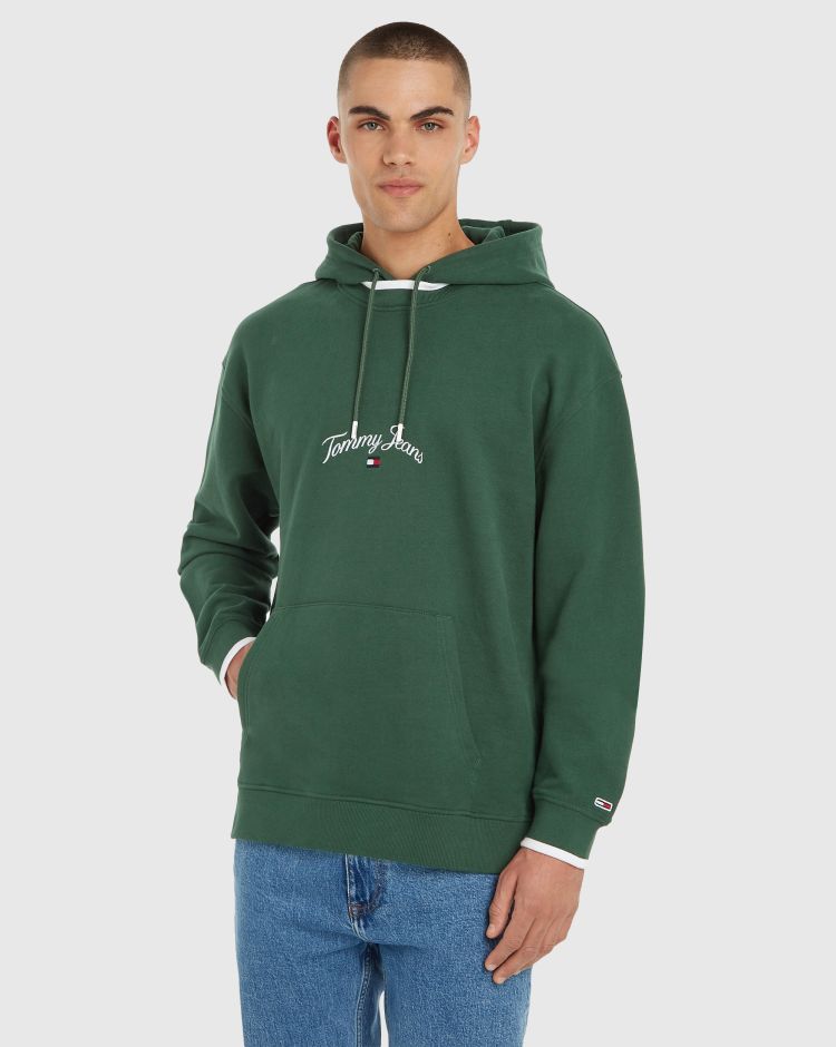 Tommy Hilfiger Felpa Con Cappuccio Serif Flag Verde Uomo