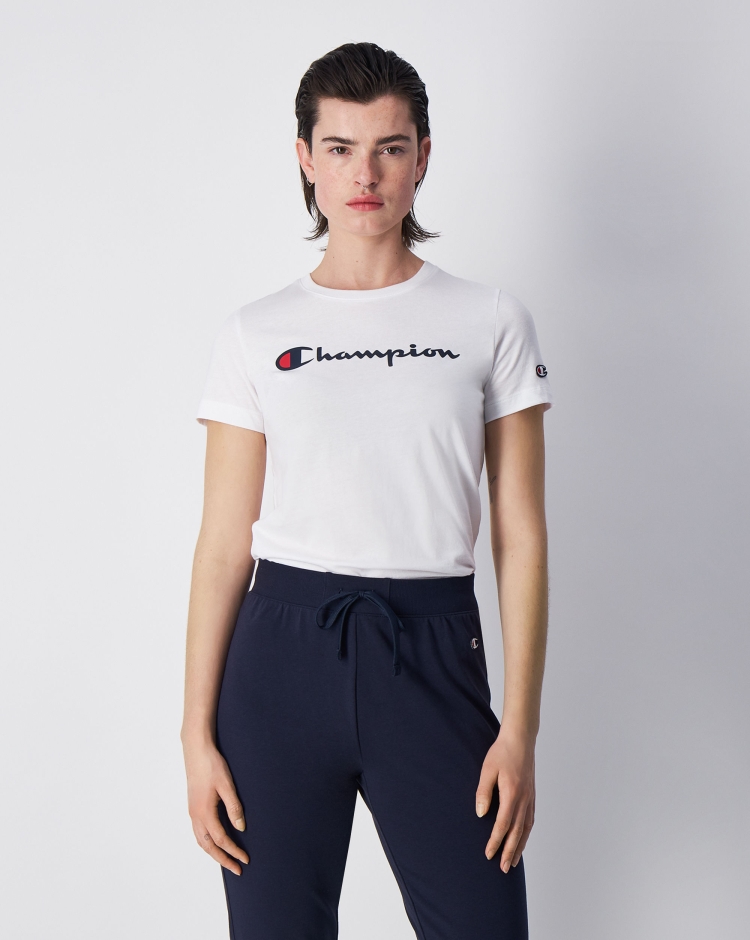 Champion T-Shirt Girocollo Con Logo Champion Grande Bianco Donna