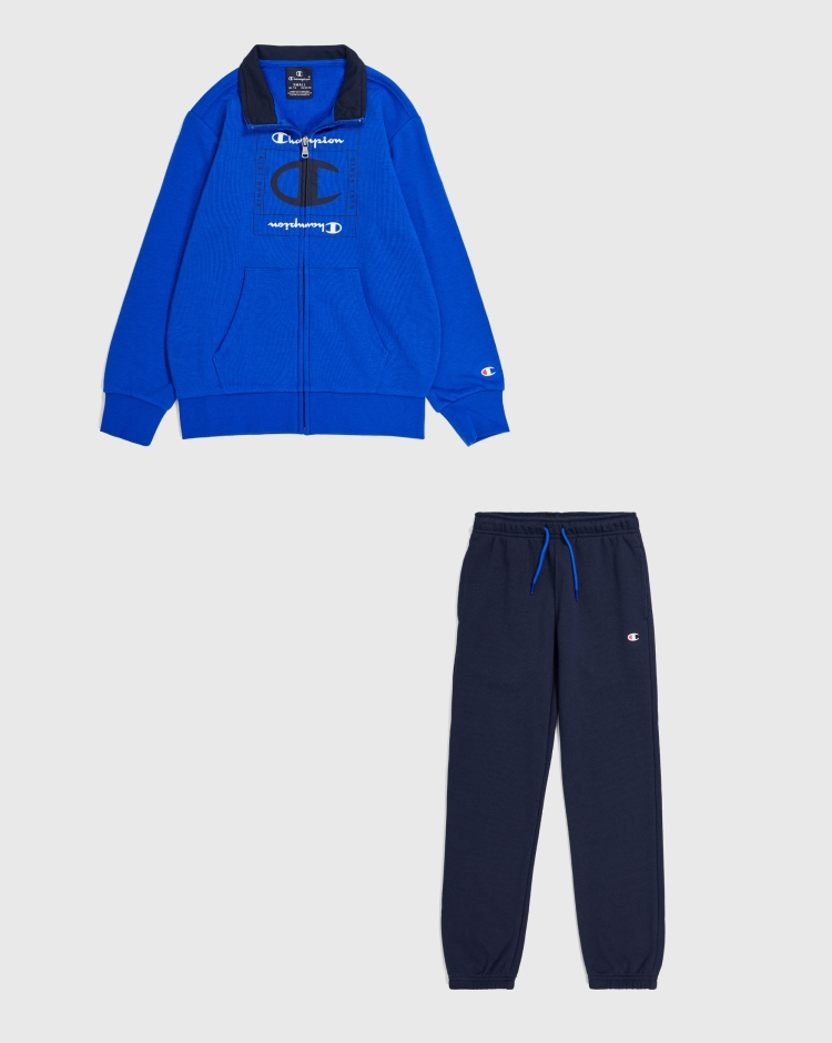 Champion Tuta Con Full Zip E Pantaloni Con Polsini Blu Bambino