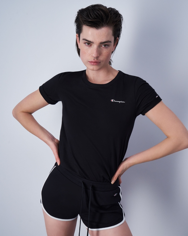 Champion T-Shirt Girocollo Con Logo Champion Piccolo Nero Donna