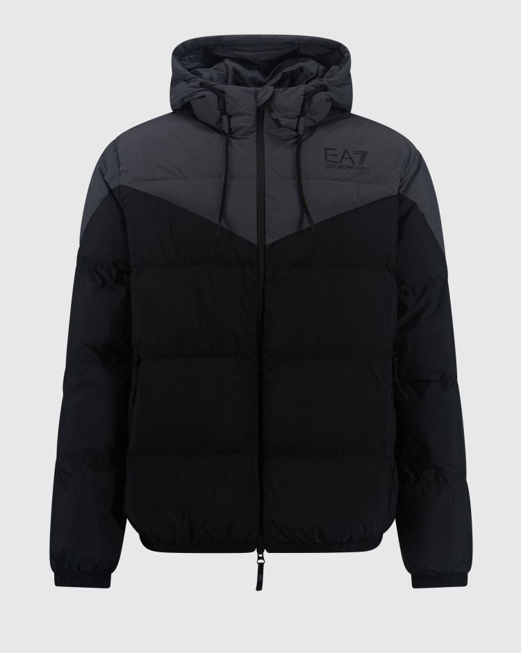 Giubbotto Piumino Due Colori Con Cappuccio Nero Uomo