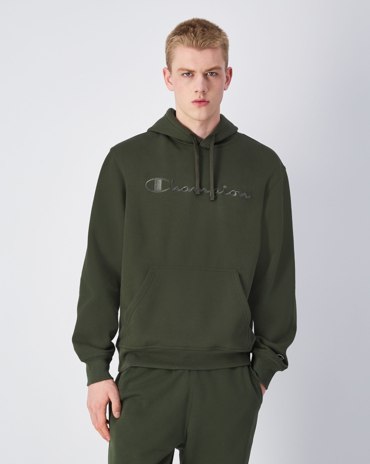 Felpa con cappuccio con logo grande tono su tono Verde Uomo