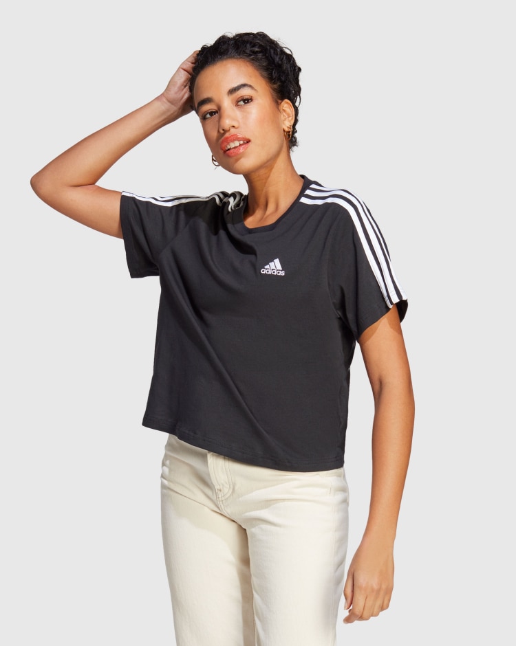 Adidas T-shirt Essentials 3-Stripes Single Jersey Crop Nero Donna