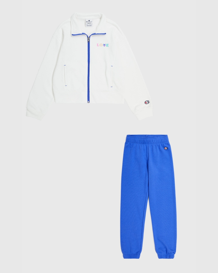 Champion Tuta Con Felpa Full Zip E Pantaloni Con Polsini Bianco Bambina