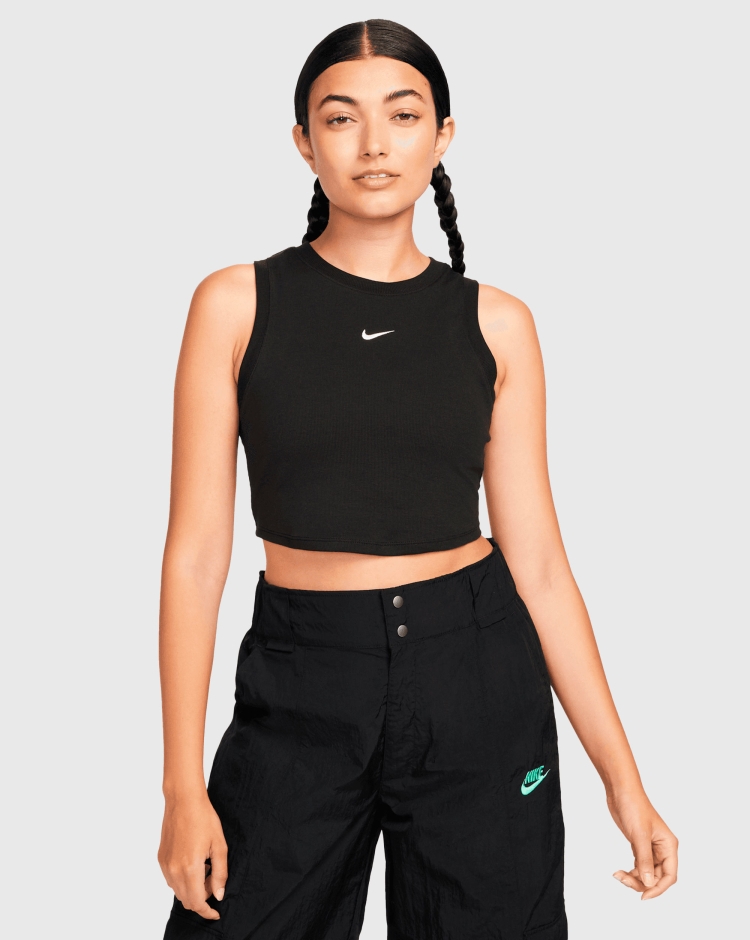 Nike Sportswear Essentials Canotta Corta a Costine Nero Donna