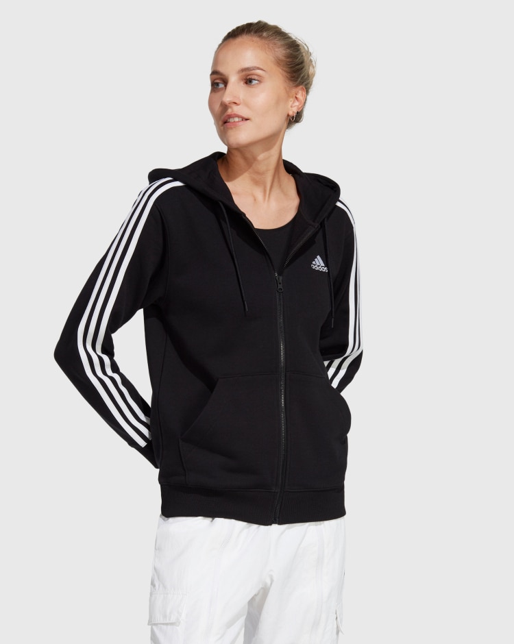 Adidas Felpa con cappuccio Essentials 3-Stripes French Terry Regular Full-Zip Nero Donna