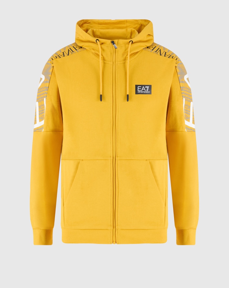 Emporio Armani EA7 Felpa Con Cappuccio Full Zip Monogram Giallo Uomo