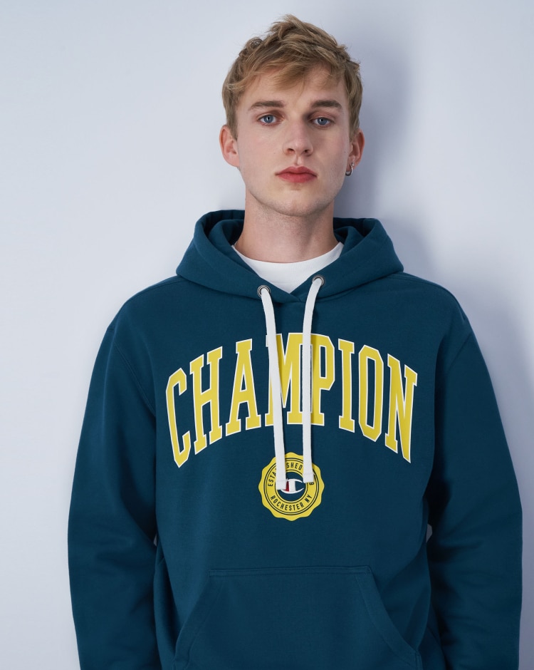 Champion Felpa Con Cappuccio Big Logo Verde Uomo