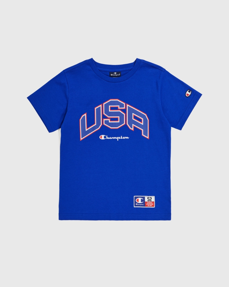 Champion T-Shirt Girocollo USA Retro Sport Blu Bambino