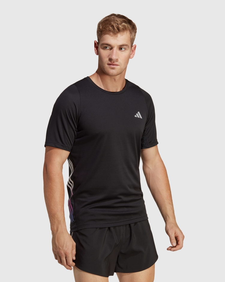 Adidas Run Icons 3-Stripes T-Shirt Nero Uomo