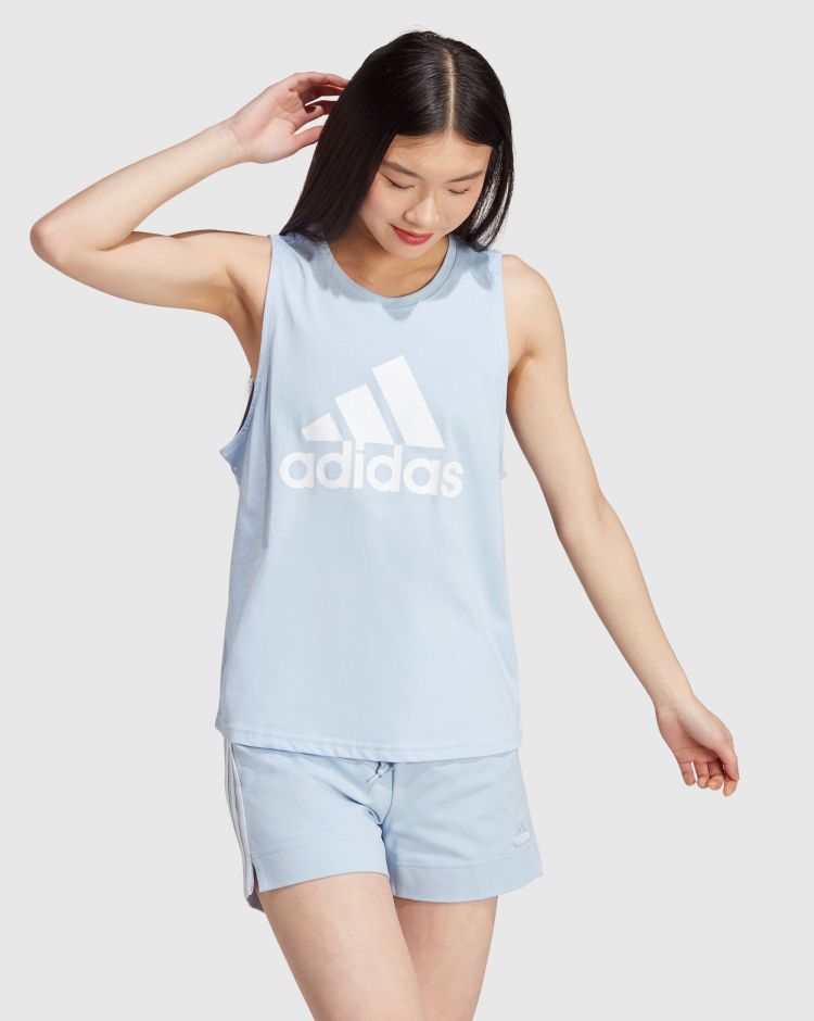 Adidas Canotta Essentials Big Logo Blu Donna