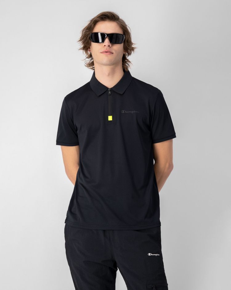 Champion Polo Half-Zip Con Dettaglio Fluo Nero Uomo