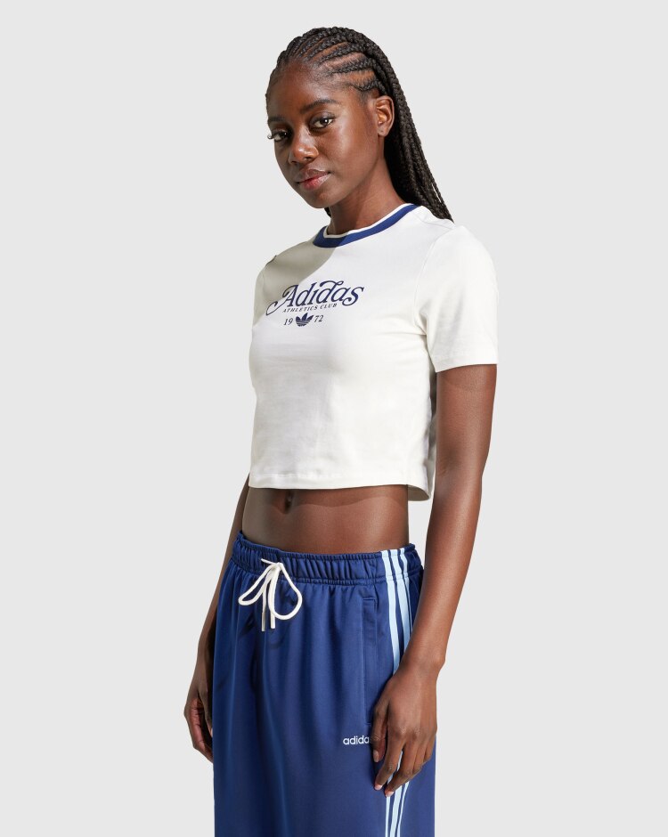T-Shirt Graphic Badge Slim 3-Stripes Bianco Donna