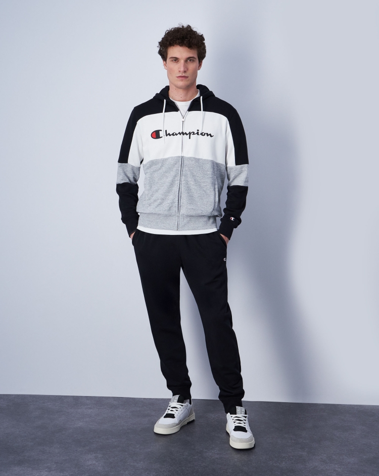 Champion Felpa Con Cappuccio Full-Zip e Pantaloni Con Polsini Grigio Uomo