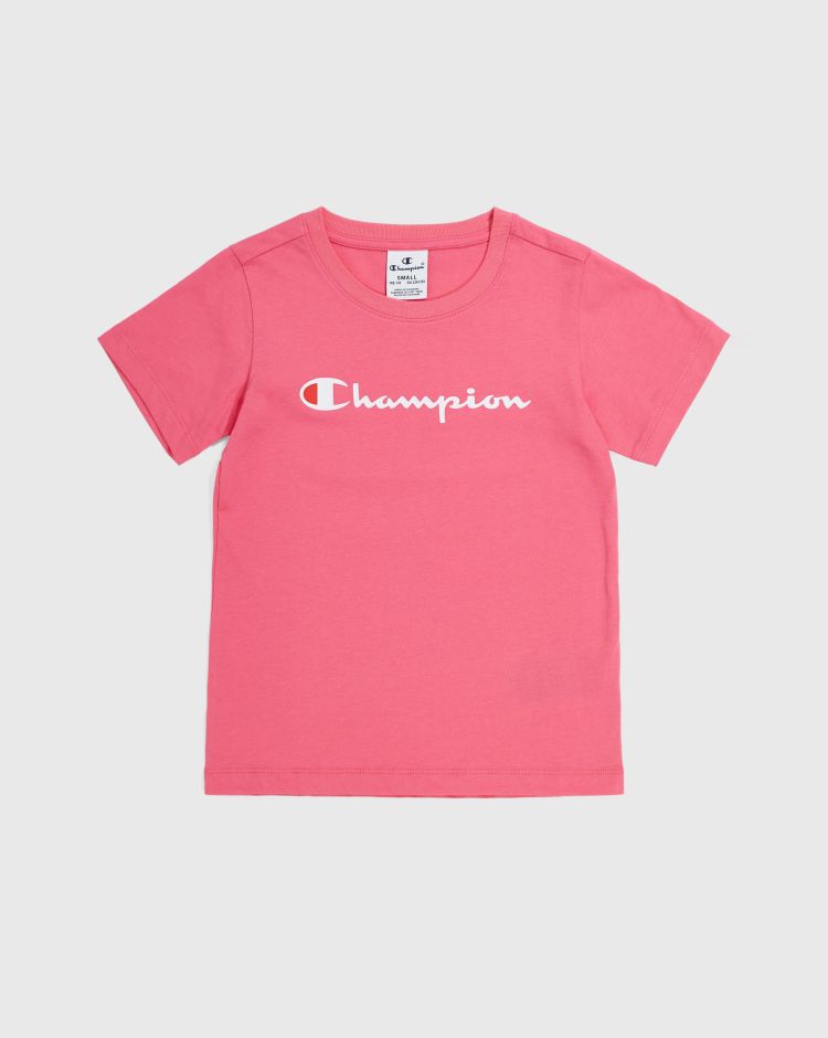 Champion T-Shirt Girocollo Big Logo Rosa Bambina