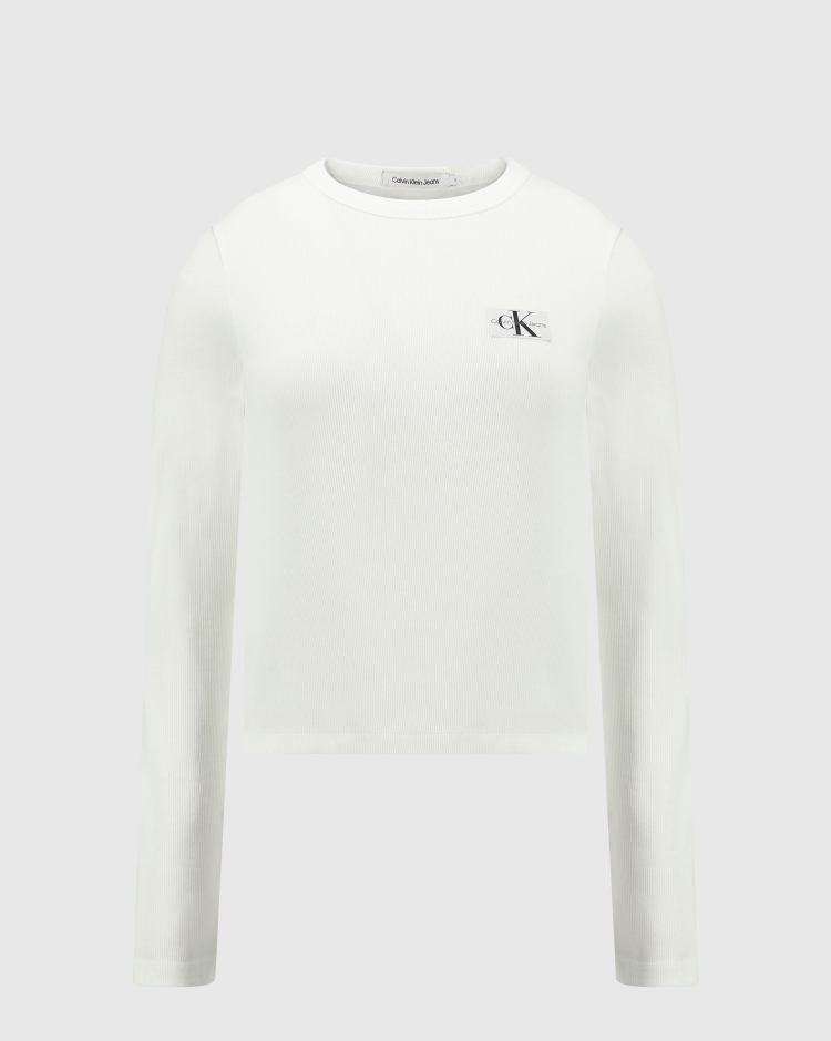 Calvin Klein T-Shirt Manica Lunga Woven Label Bianco Donna