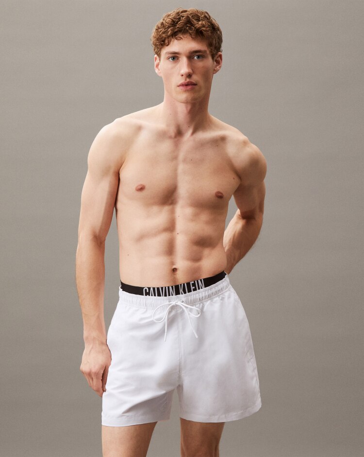 Pantaloncini da bagno corti con fascia in vita doppia Bianco Uomo