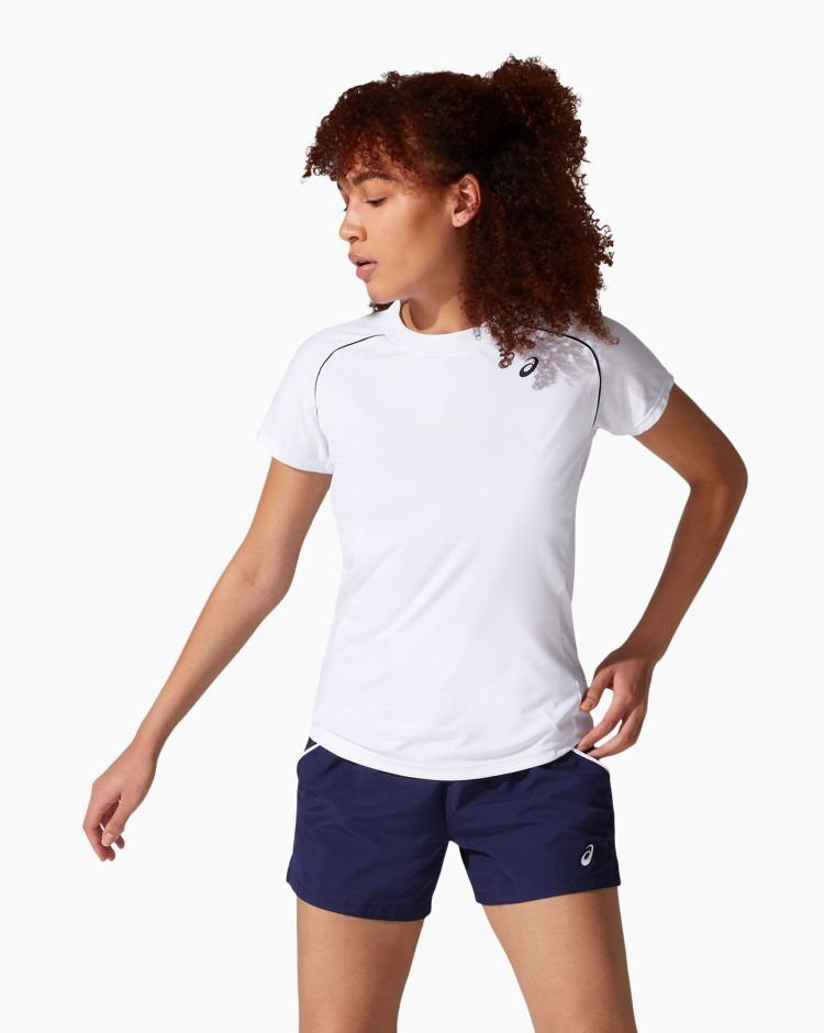 Asics T-Shirt Court Piping Bianco Donna
