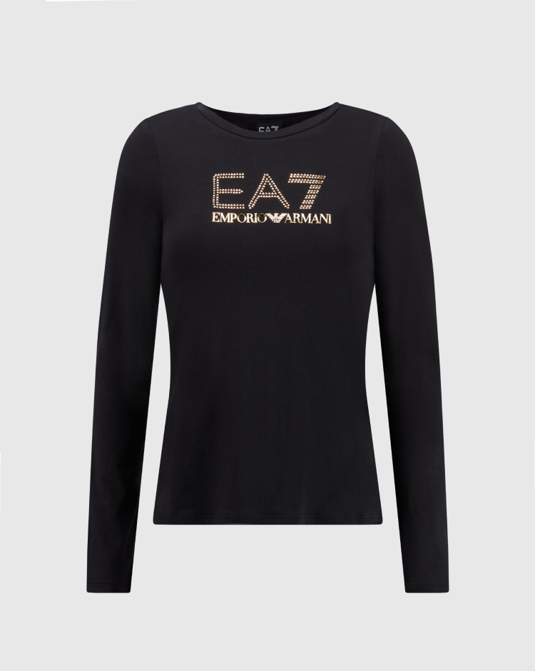 T-Shirt Manica Lunga Sfiancata Con Logo Nero Donna