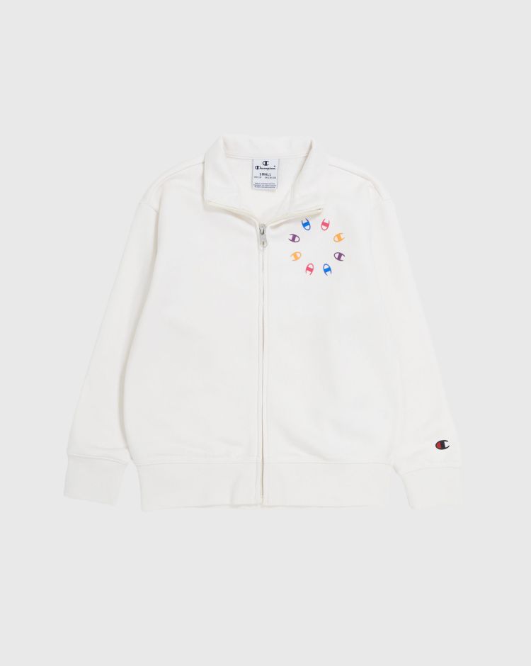 Champion Felpa Full Zip a Collo Alto e C-Logo Colorate Bianco Bambina