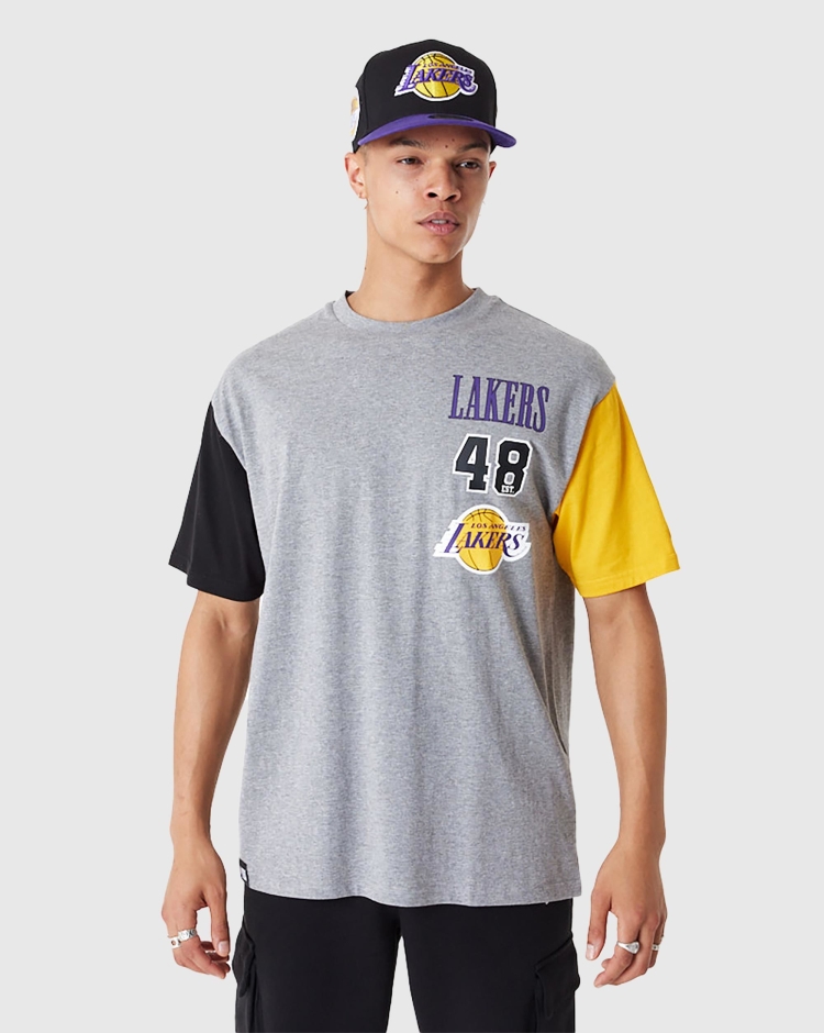 New Era NBA T-Shirt Oversize Cut Sew Los Angeles Lakers Grigio Uomo
