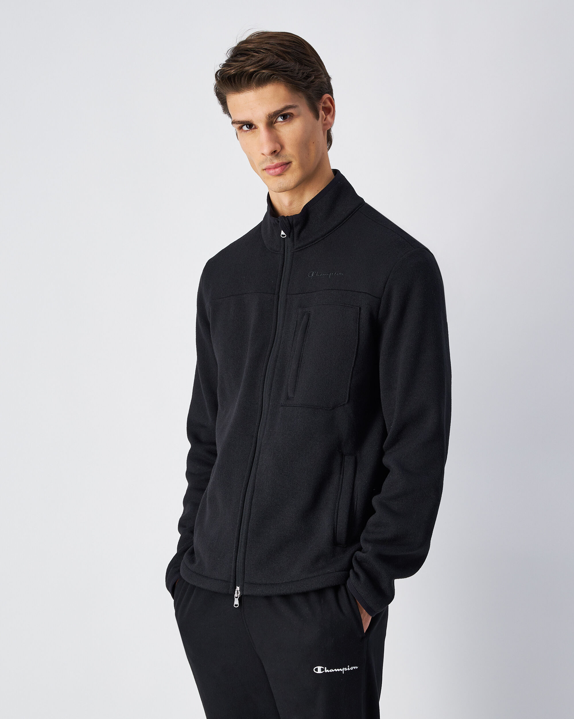 Felpa Full Zip Collo Alto Soft Tech Fleece Nero Uomo